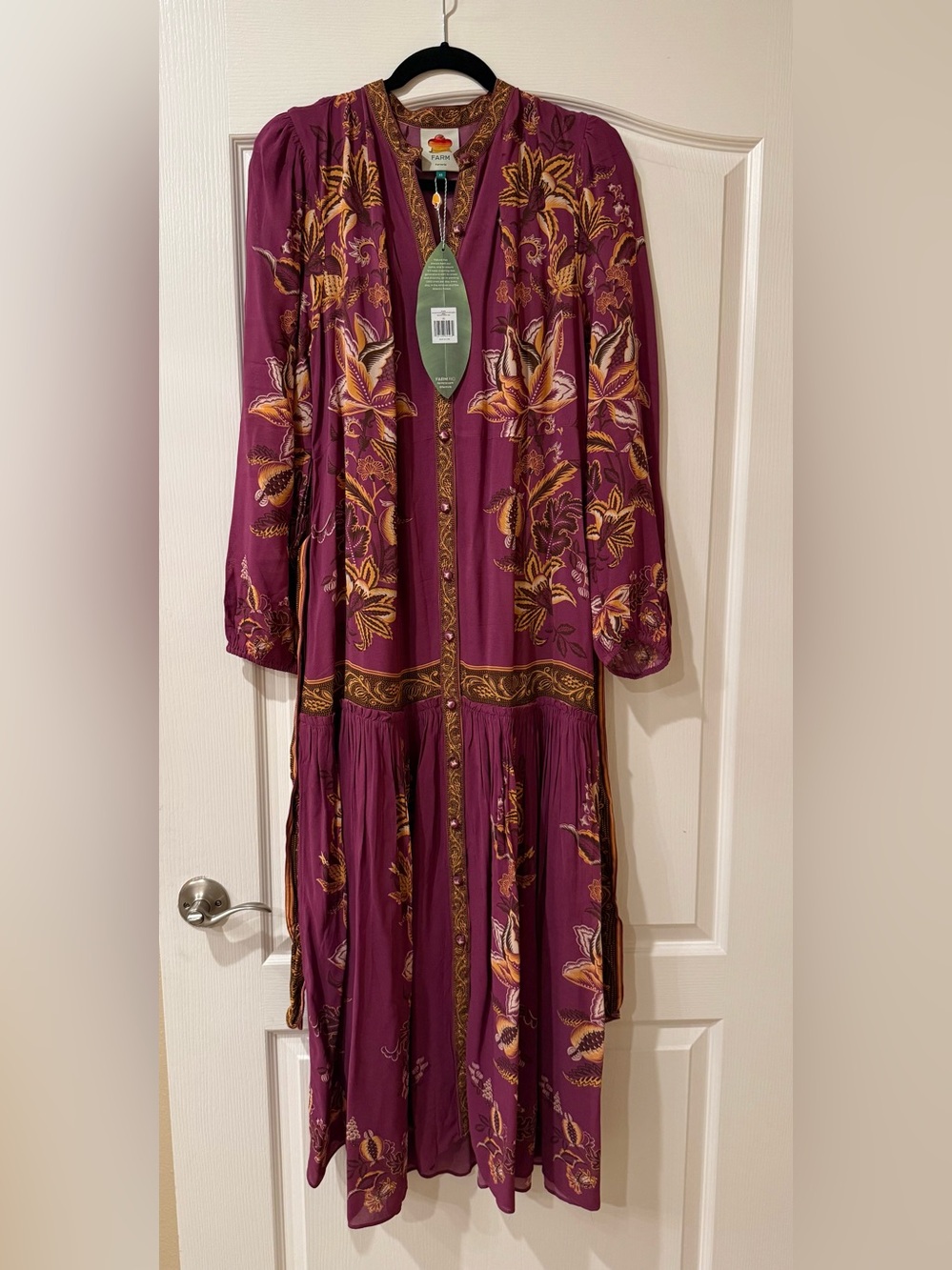 FARM Rio Plum Floral Embroidered Maxi Dress with Gold Accents - Picture 3 of 4